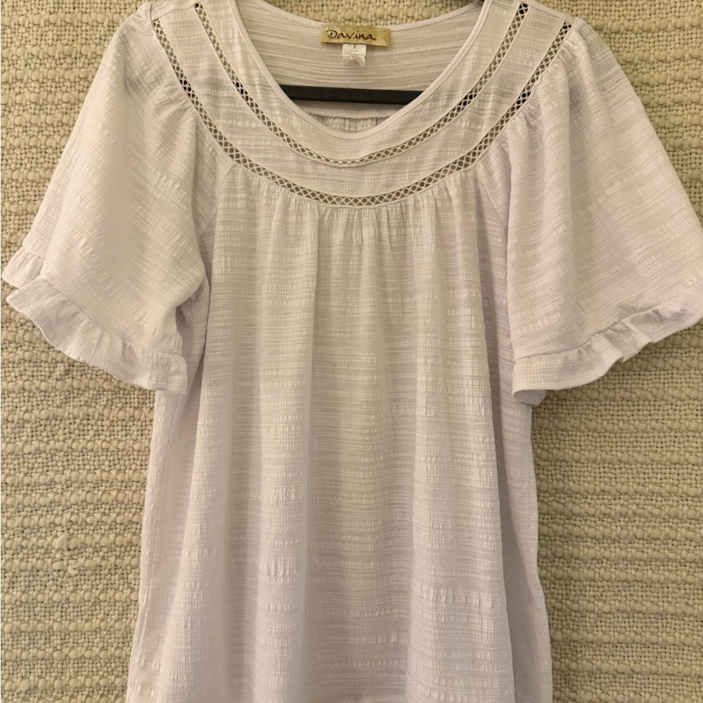 Davina White Women's Blouse Linen Look Flowy EUC Size S